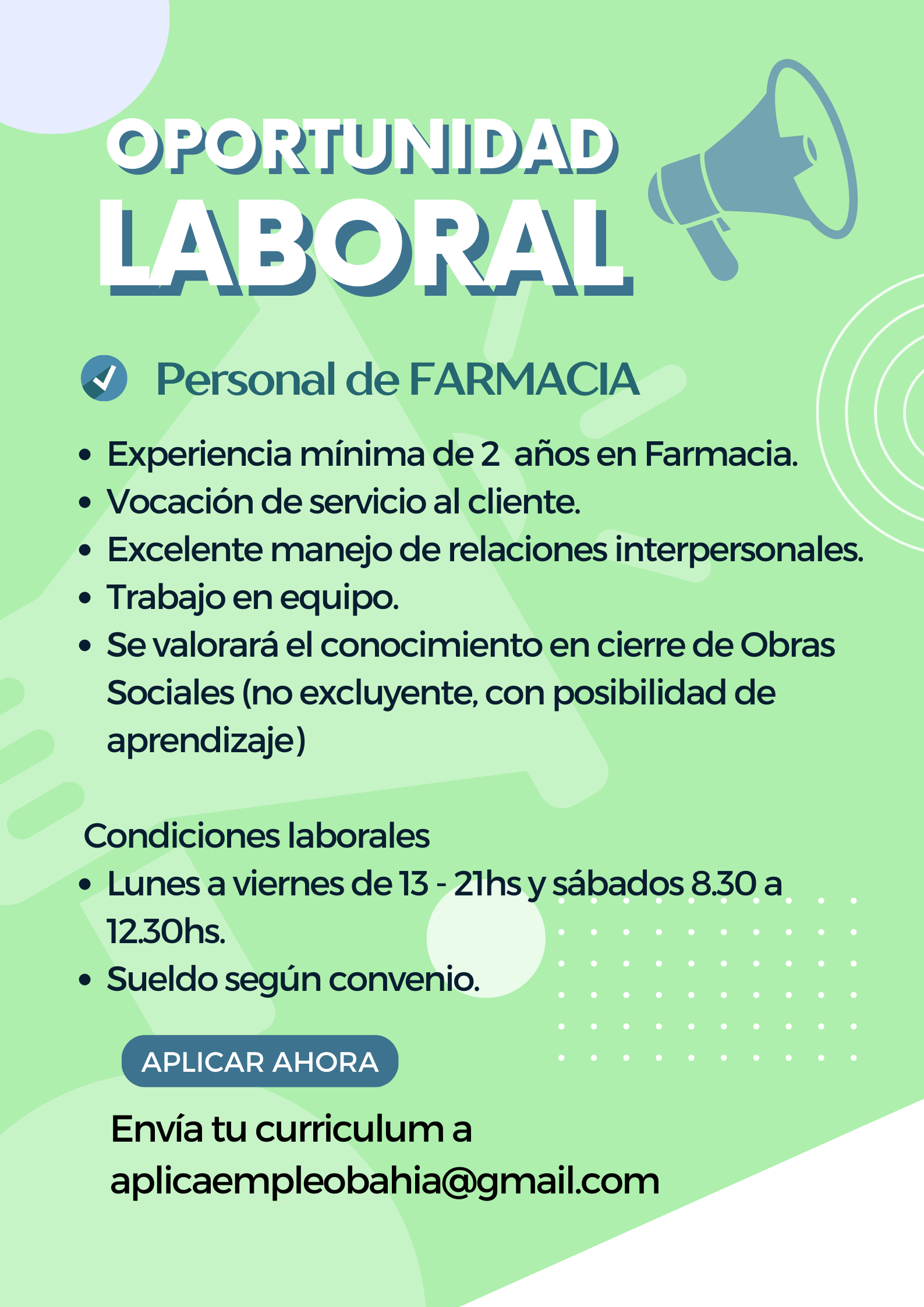 Farmacéutico/a Bahía Blanca suplencia